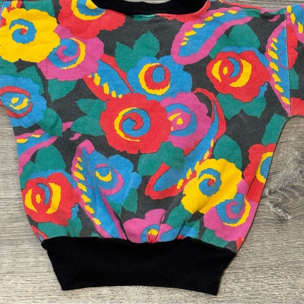 Vintage Colorful Floral Sweatshirt sweater long sleeve colorblock girls toddler - Picture 5 of 8